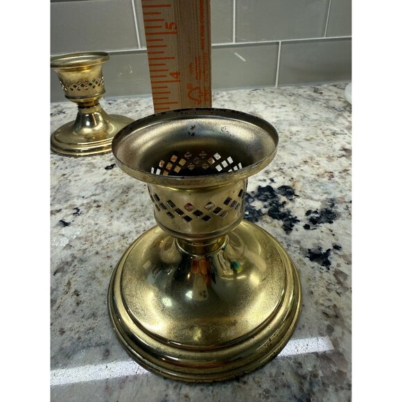 Pair of VTG Princess House Brass Candlestick Holders Intricate Cutouts Regency - Picture 4 of 8